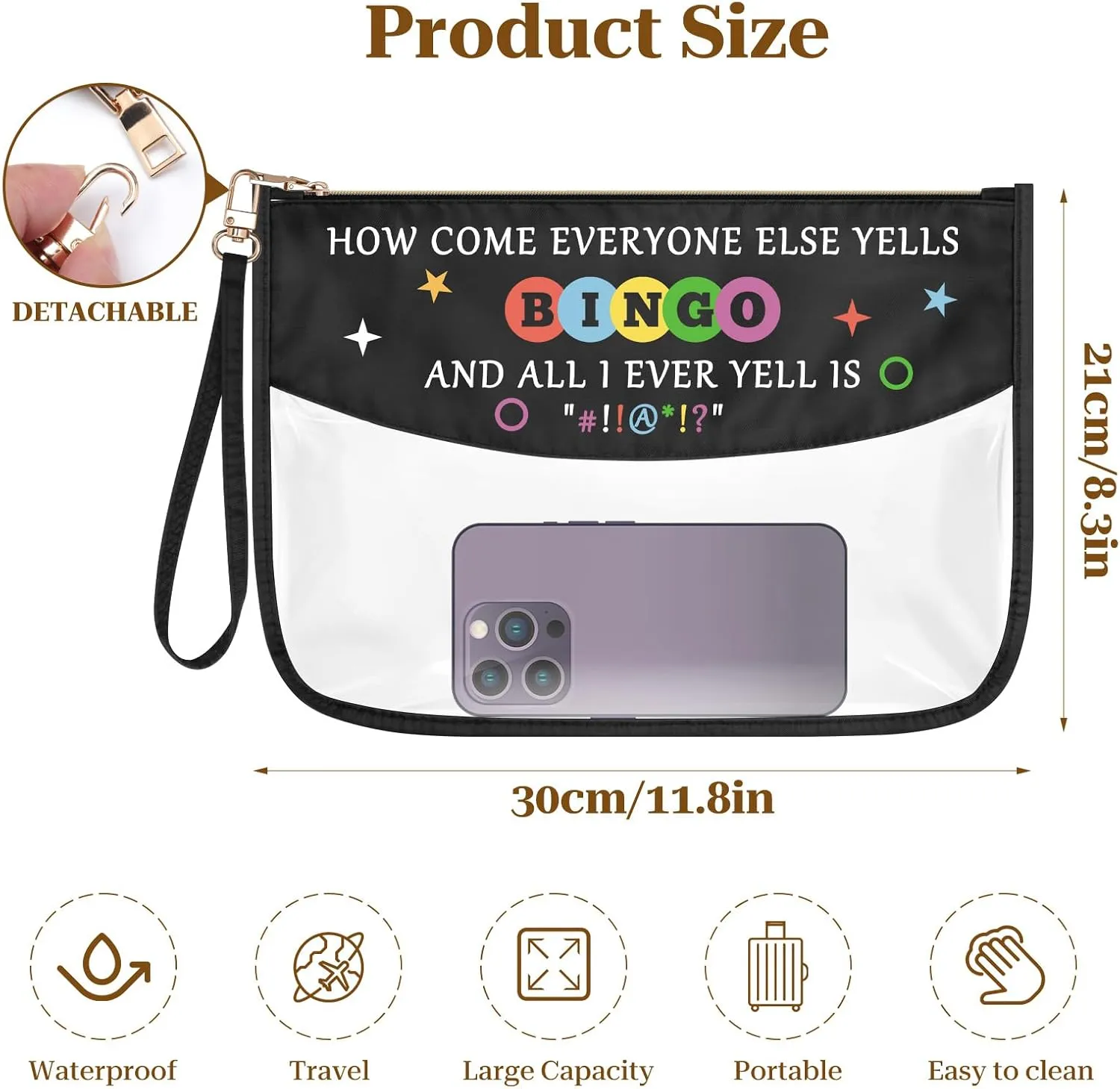 Funny Bingo Gift Clear Makeup Bag for Women Bingo Gambler Gifts Bingo Money Cosmetic Bag Casino Gambling Bingo Gifts Lucky Bingo Gifts Bingo Player Grandma Retirement Gift Zipper Toiletry Pouch