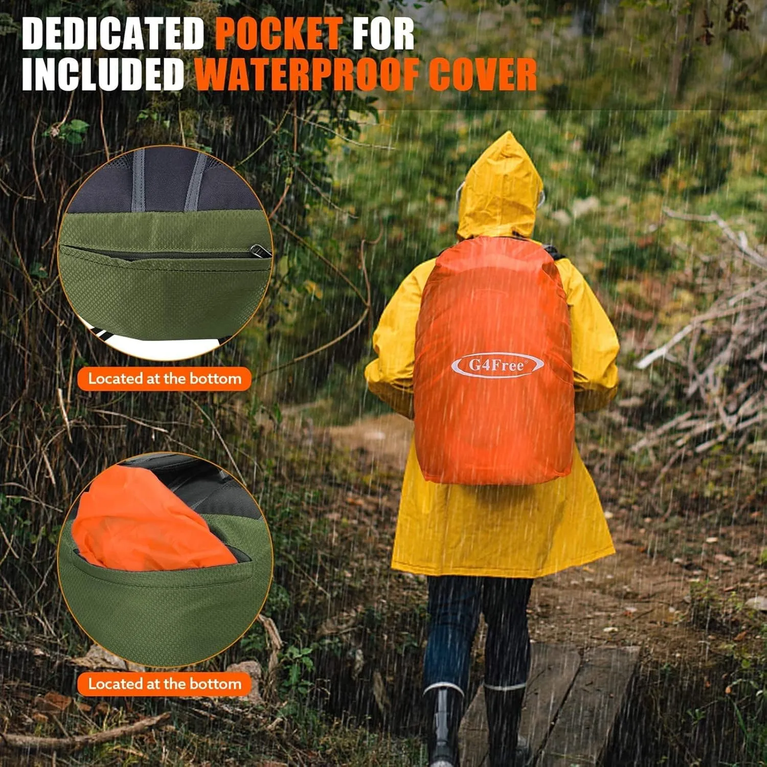 G4Free 35L Hiking Backpack Water Resistant Outdoor Sports Travel Daypack Lightweight with Rain Cover for Women Men (Army Green)