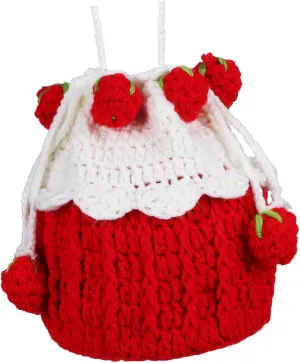 Gatuida Fruit Handbag Inspired by Strawberry Cake Bun Knitted Straw Purse Crochet Bag for Women Travel Daily Use