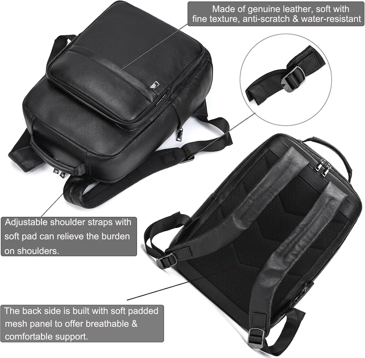 Genuine Leather Shoulder Bag Men Women Casual Backpack Slim Daypack Laptop Rucksack Business Travel Outdoor Bag