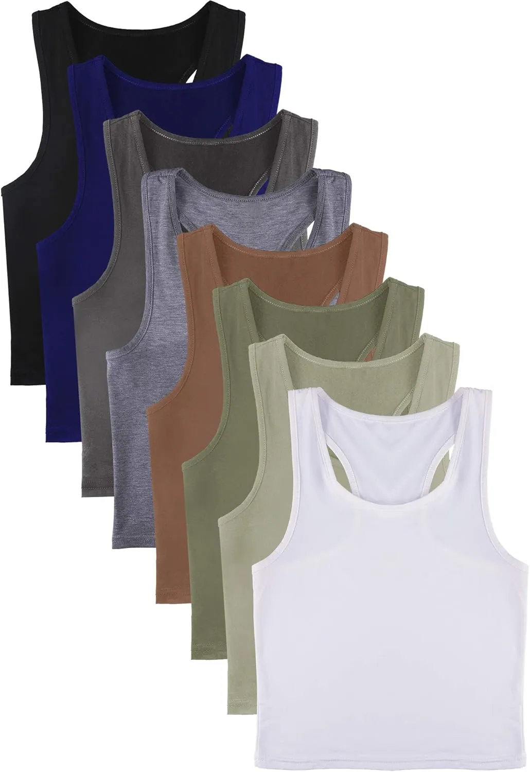 Geyoga 8 Pcs Women Basic Crop Tank Tops Sleeveless Racerback Crop Cotton Top