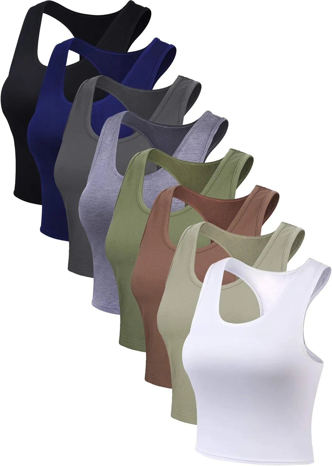 Geyoga 8 Pcs Women Basic Crop Tank Tops Sleeveless Racerback Crop Cotton Top