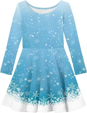 Girl Clothes Novelty Skater Dress for Kids 3-16 Years Toddler Girl Long Sleeve Dress Little Girls Fall Dresses