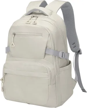 Girls Backpack, Lightweight Aesthetic Bookbag with Anti-Theft Pocket, Fit 15.6 Inch Laptop Backpack for College and Daily Use (Beige)