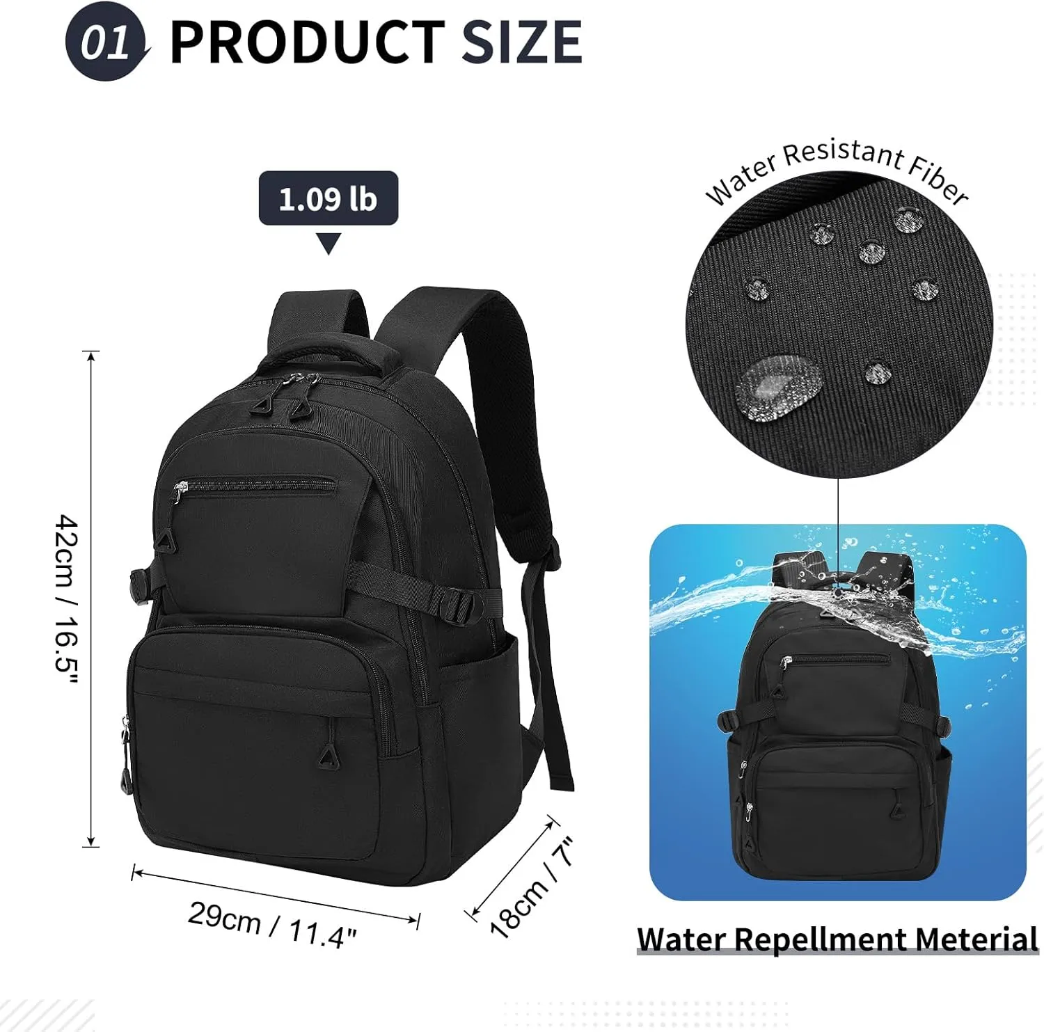 Girls Backpack, Lightweight Aesthetic Bookbag with Anti-Theft Pocket, Fit 15.6 Inch Laptop Backpack for College and Daily Use (Black)