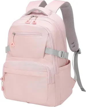 Girls Backpack, Lightweight Aesthetic Bookbag with Anti-Theft Pocket, Fit 15.6 Inch Laptop Backpack for College and Daily Use (Pink)