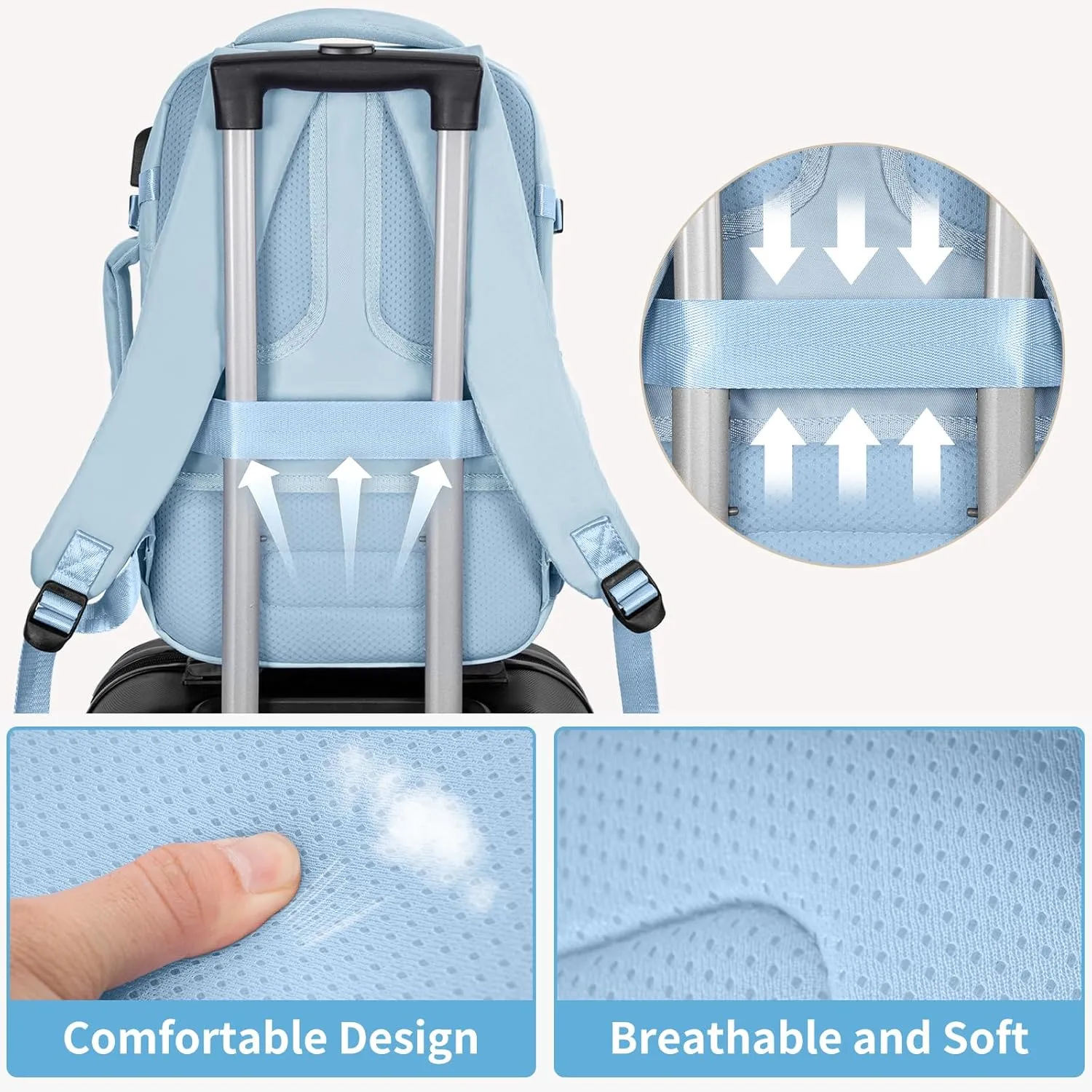 GMAK Travel Backpack for Men Women, Carry on Backpack with USB Charging Port, 15.6 inch Laptop Backpack Lightweight Cabin Bag Casual Daypack 30L Luggage Bags for College, Business, Travel, Light Blue