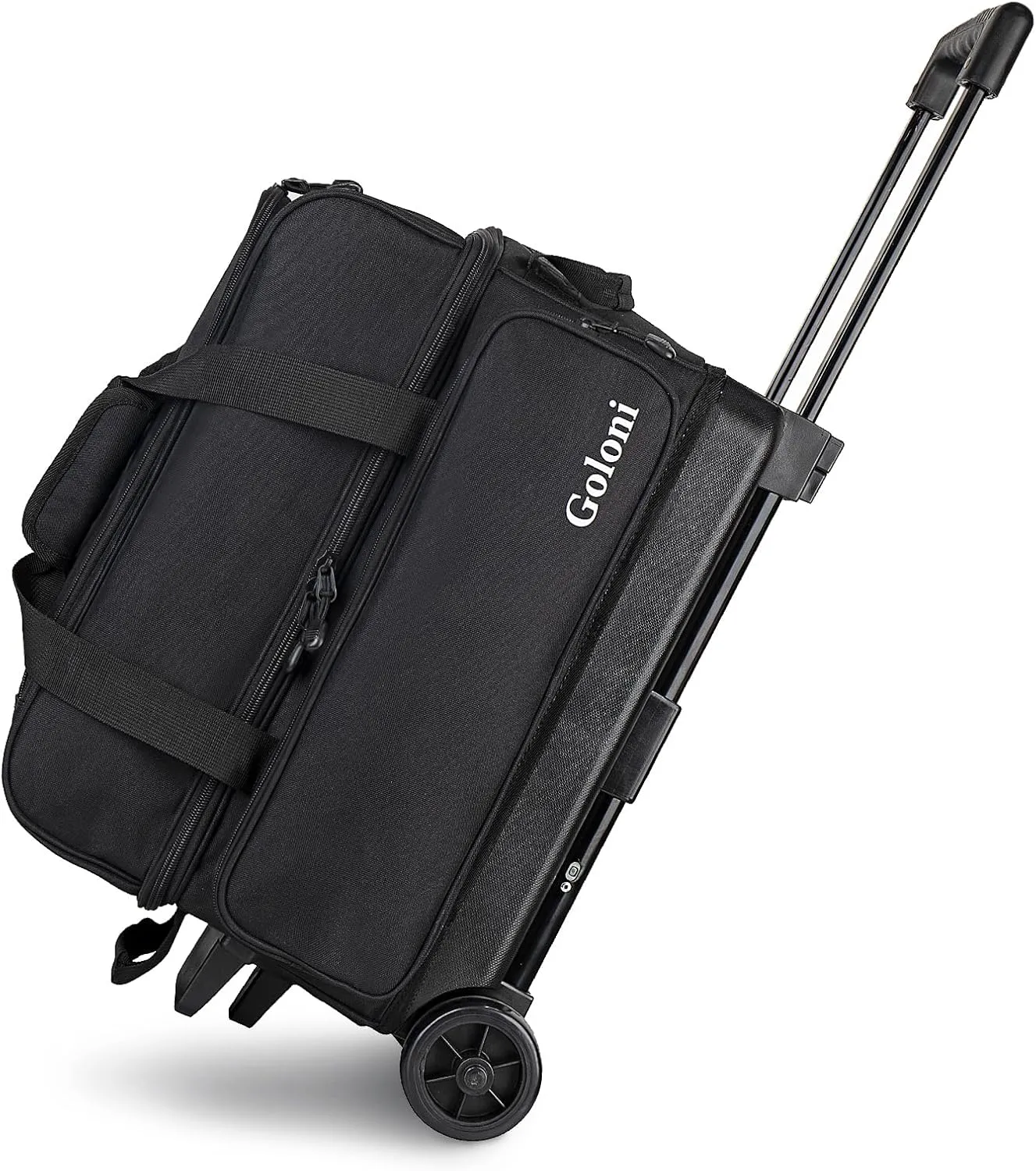 Goloni Double Roller 2 Ball Bowling Bag with Separate Shoe Compartment,2 Ball Bowling Bag with Wheels,Retractable Handle Extends to 40"