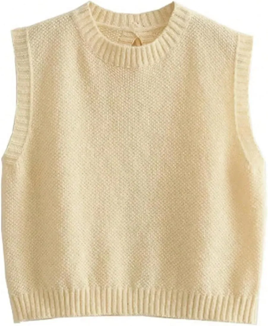 GORGLITTER Women's Cropped Backless Crochet Vest Open Back Tie Sweater Tank Tops