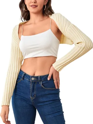 GORGLITTER Women's Cropped Cardigan Shrug Bolero Sweater Knit Long Sleeve Open Front Crop Tops