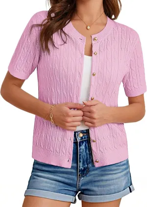 GRACE KARIN Women's Short Sleeve Button Up Summer Cardigan Sweater Y2K Cardigan Jacket (Runs Big, Suggest Size Down)