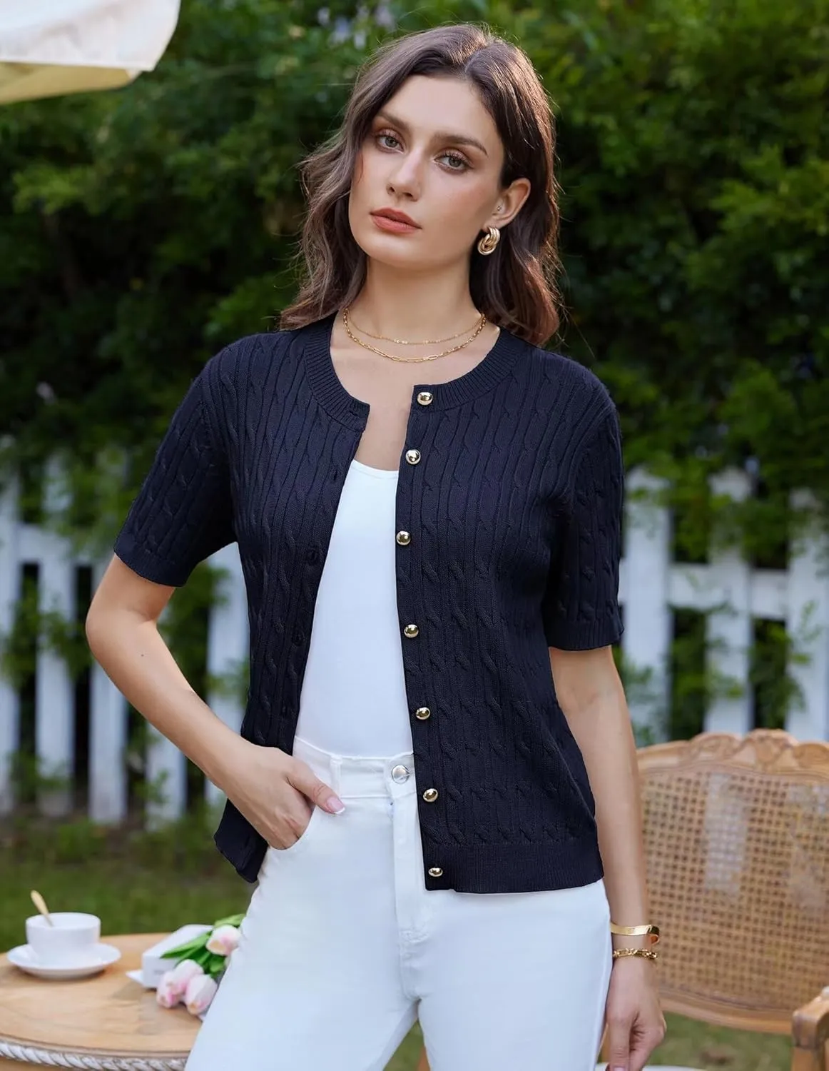 GRACE KARIN Women's Short Sleeve Button Up Summer Cardigan Sweater Y2K Cardigan Jacket (Runs Big, Suggest Size Down)