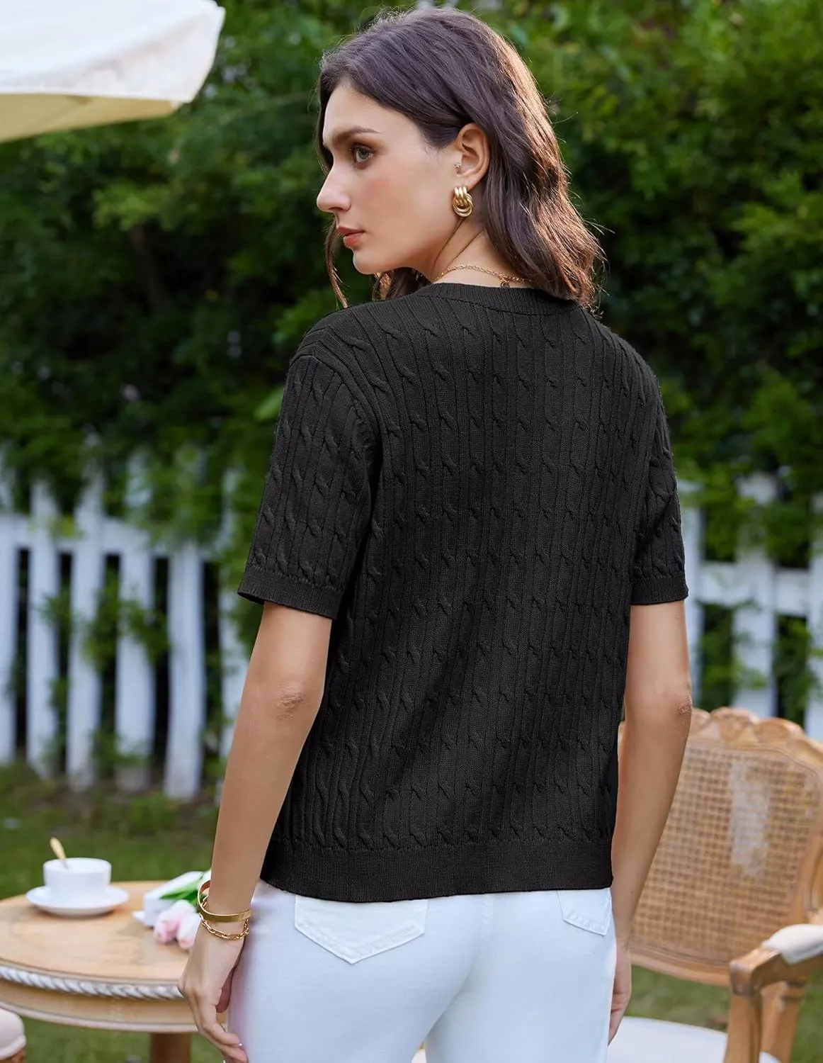GRACE KARIN Women's Short Sleeve Button Up Summer Cardigan Sweater Y2K Cardigan Jacket (Runs Big, Suggest Size Down)