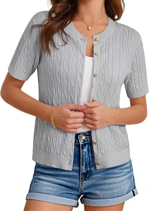 GRACE KARIN Women's Short Sleeve Button Up Summer Cardigan Sweater Y2K Cardigan Jacket (Runs Big, Suggest Size Down)