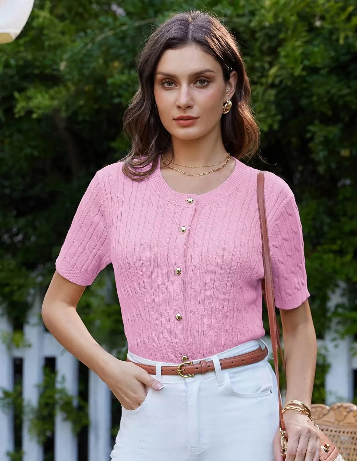 GRACE KARIN Women's Short Sleeve Button Up Summer Cardigan Sweater Y2K Cardigan Jacket (Runs Big, Suggest Size Down)