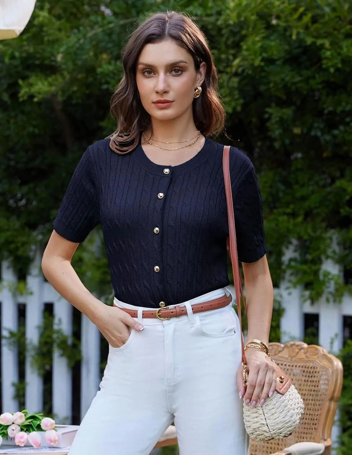 GRACE KARIN Women's Short Sleeve Button Up Summer Cardigan Sweater Y2K Cardigan Jacket (Runs Big, Suggest Size Down)