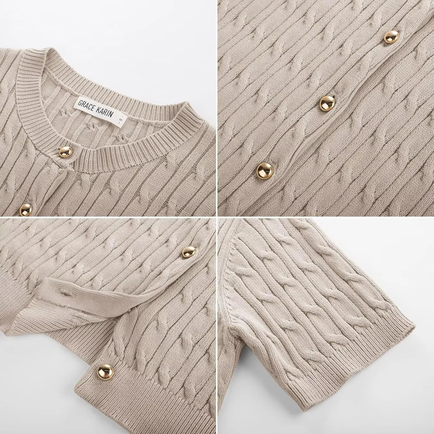 GRACE KARIN Women's Short Sleeve Button Up Summer Cardigan Sweater Y2K Cardigan Jacket (Runs Big, Suggest Size Down)