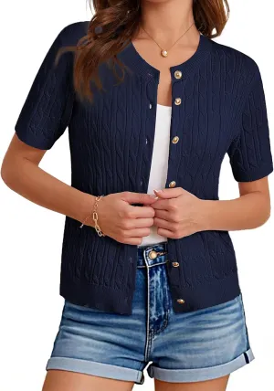 GRACE KARIN Women's Short Sleeve Button Up Summer Cardigan Sweater Y2K Cardigan Jacket (Runs Big, Suggest Size Down)