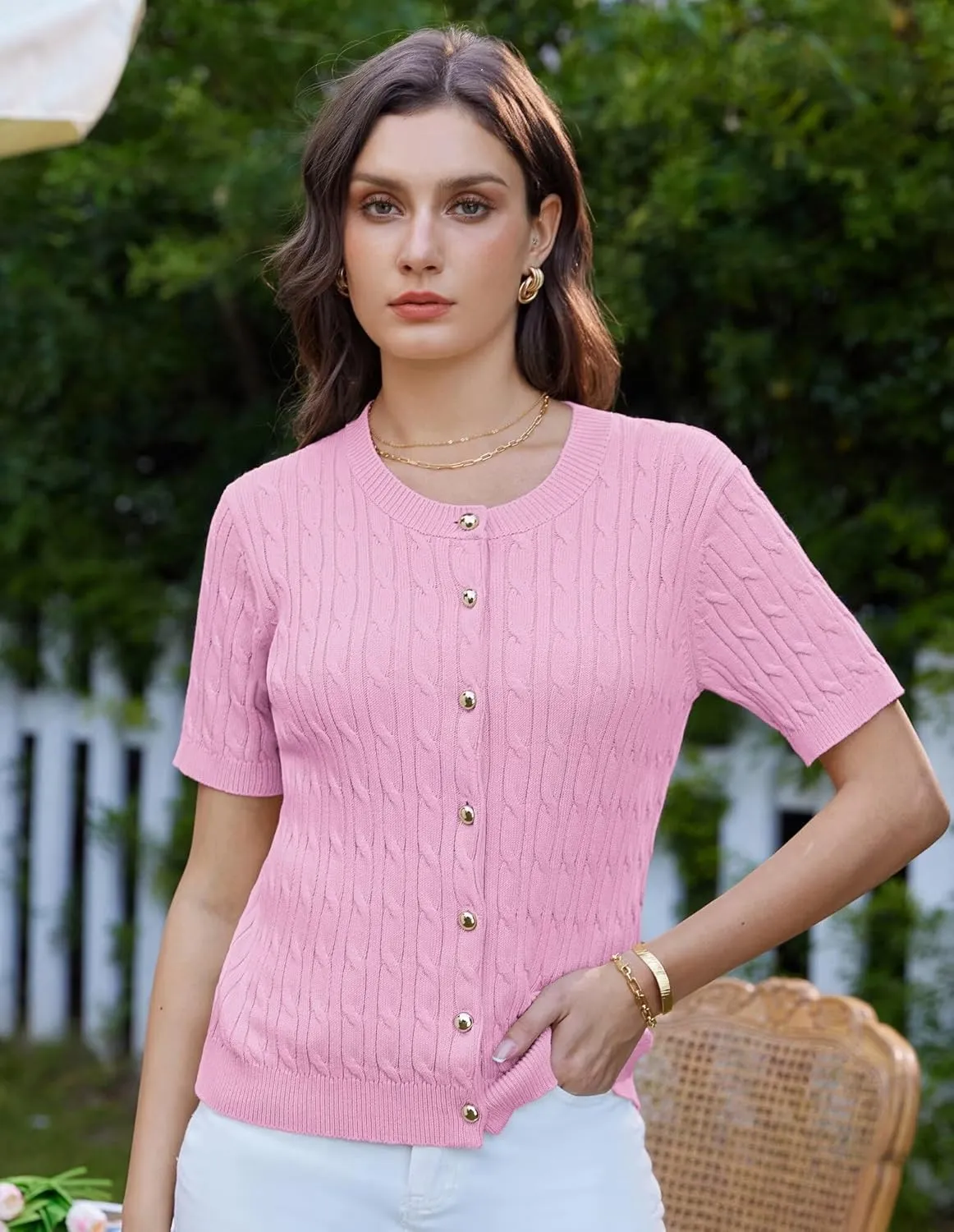 GRACE KARIN Women's Short Sleeve Button Up Summer Cardigan Sweater Y2K Cardigan Jacket (Runs Big, Suggest Size Down)