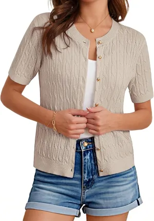 GRACE KARIN Women's Short Sleeve Button Up Summer Cardigan Sweater Y2K Cardigan Jacket (Runs Big, Suggest Size Down)