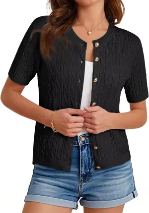 GRACE KARIN Women's Short Sleeve Button Up Summer Cardigan Sweater Y2K Cardigan Jacket (Runs Big, Suggest Size Down)