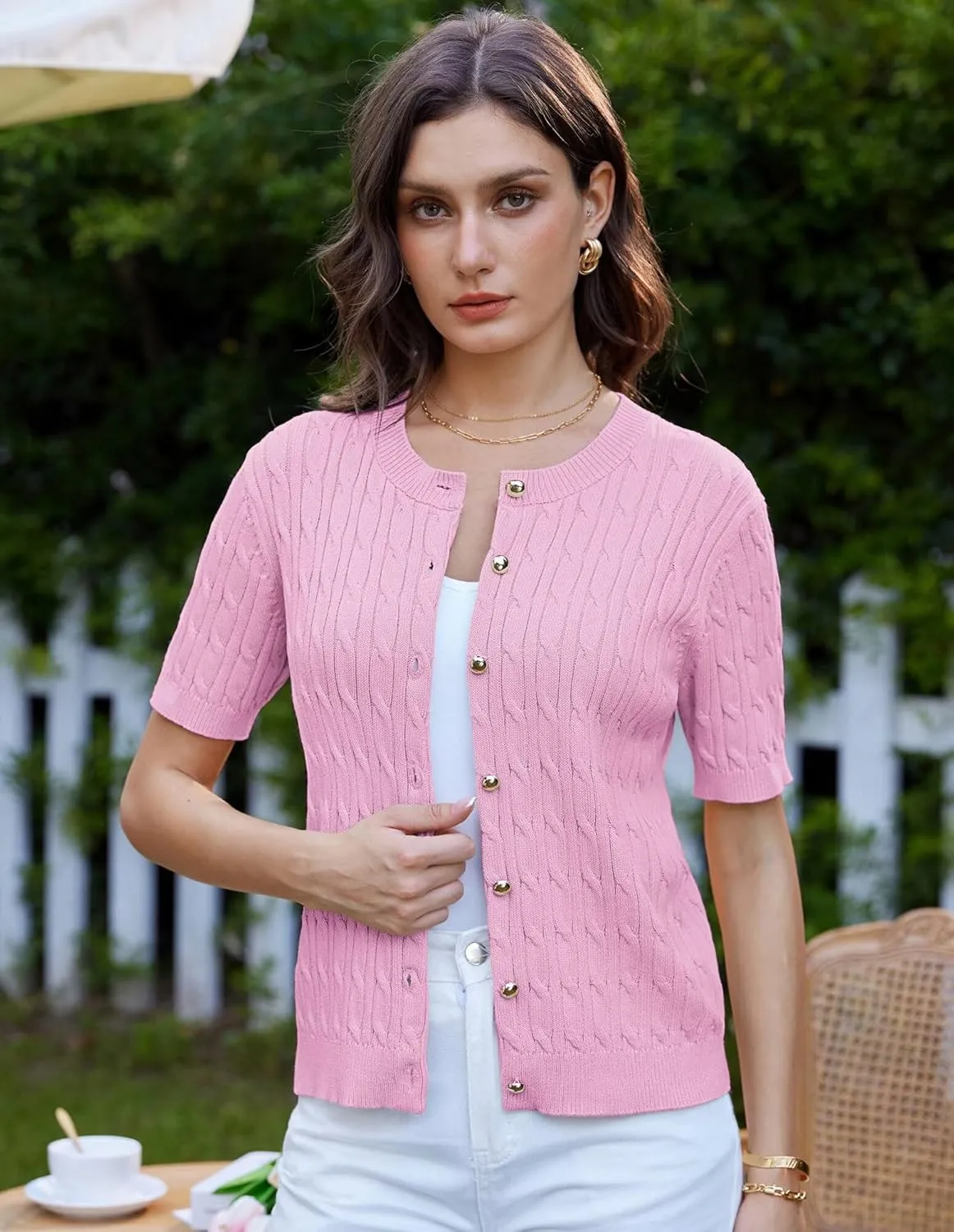 GRACE KARIN Women's Short Sleeve Button Up Summer Cardigan Sweater Y2K Cardigan Jacket (Runs Big, Suggest Size Down)