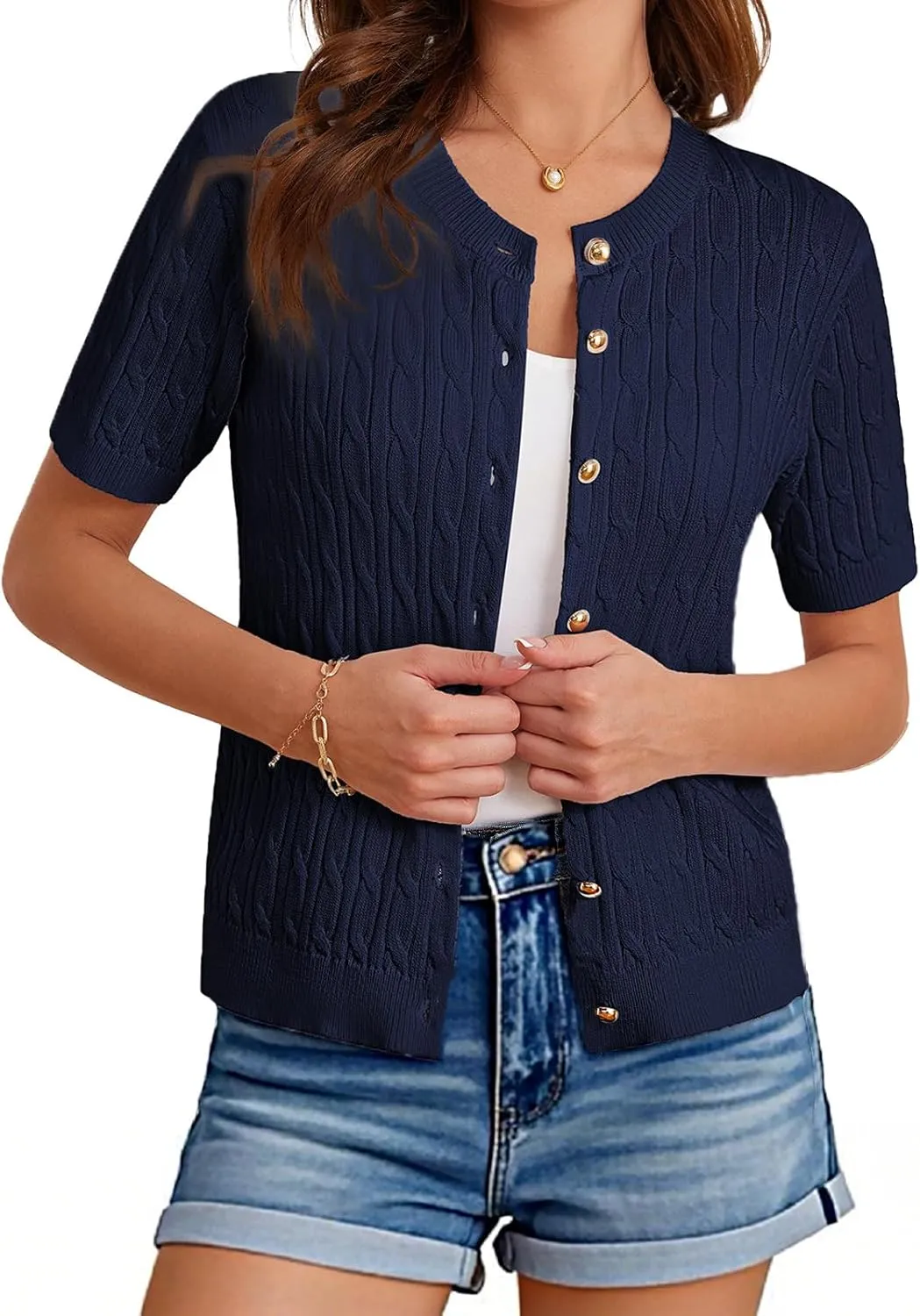 GRACE KARIN Women's Short Sleeve Button Up Summer Cardigan Sweater Y2K Cardigan Jacket (Runs Big, Suggest Size Down)
