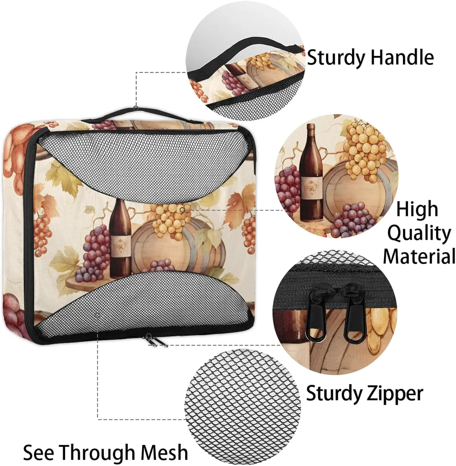 Grape Wine Printed 4 Pack Packing Cubes for Travel Lightweight Luggage Organizer Bag for Men Women Suitcase Packing Bags Set for Travel Essentials