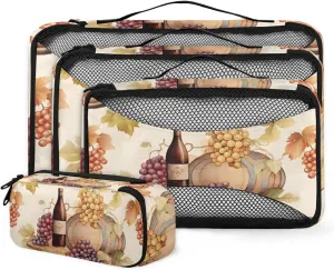 Grape Wine Printed 4 Pack Packing Cubes for Travel Lightweight Luggage Organizer Bag for Men Women Suitcase Packing Bags Set for Travel Essentials