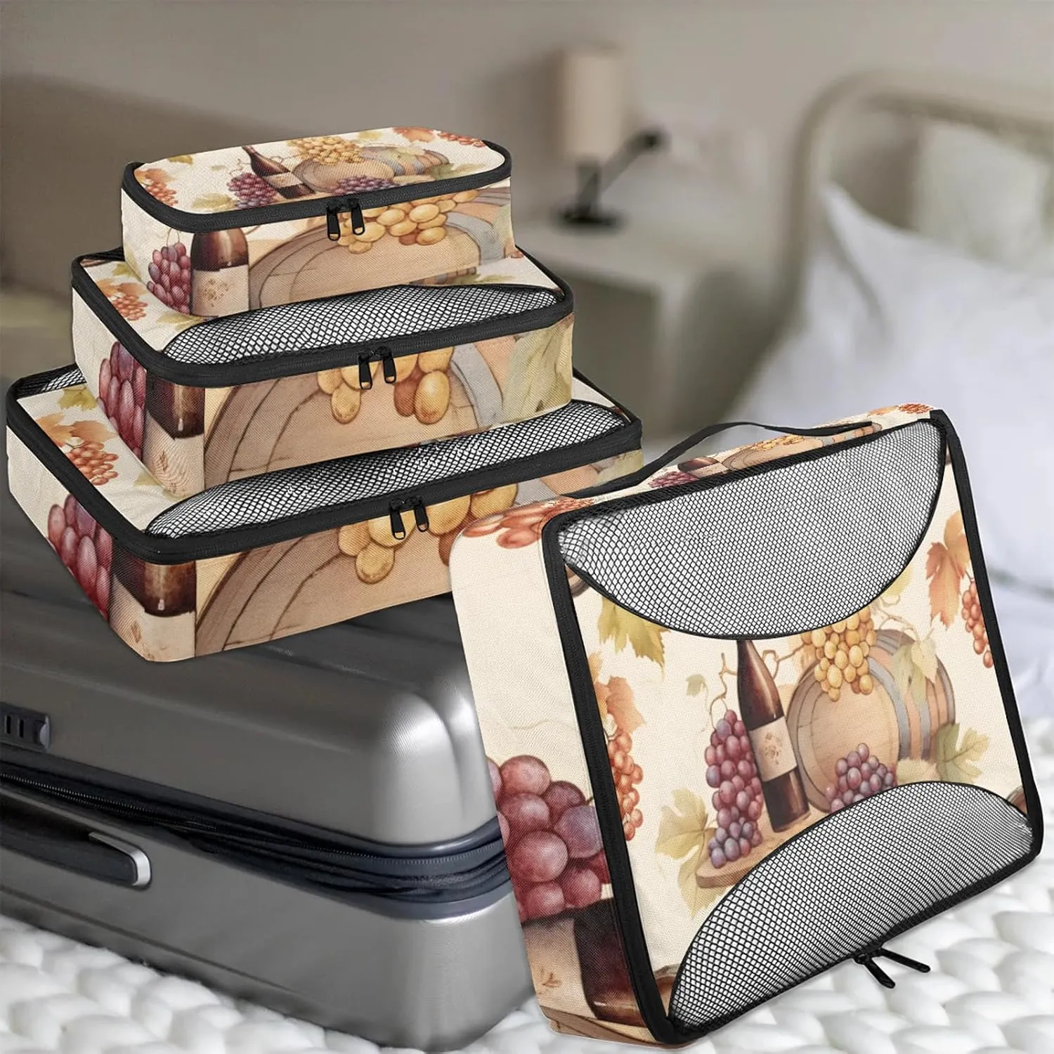 Grape Wine Printed 4 Pack Packing Cubes for Travel Lightweight Luggage Organizer Bag for Men Women Suitcase Packing Bags Set for Travel Essentials