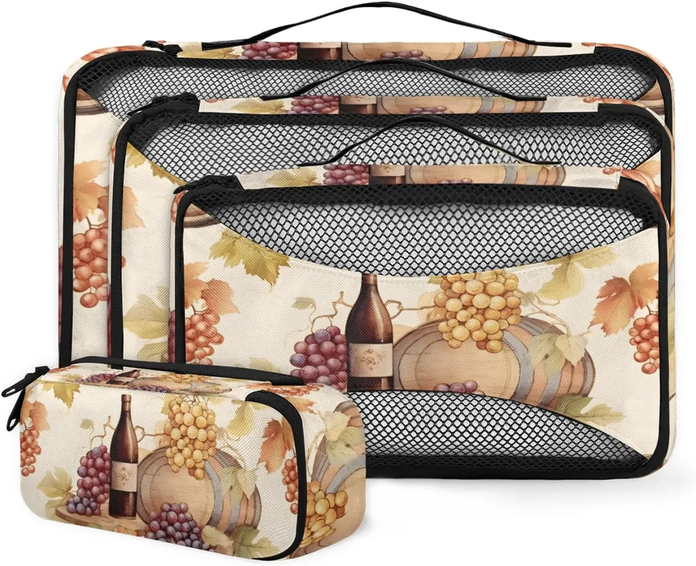 Grape Wine Printed 4 Pack Packing Cubes for Travel Lightweight Luggage Organizer Bag for Men Women Suitcase Packing Bags Set for Travel Essentials