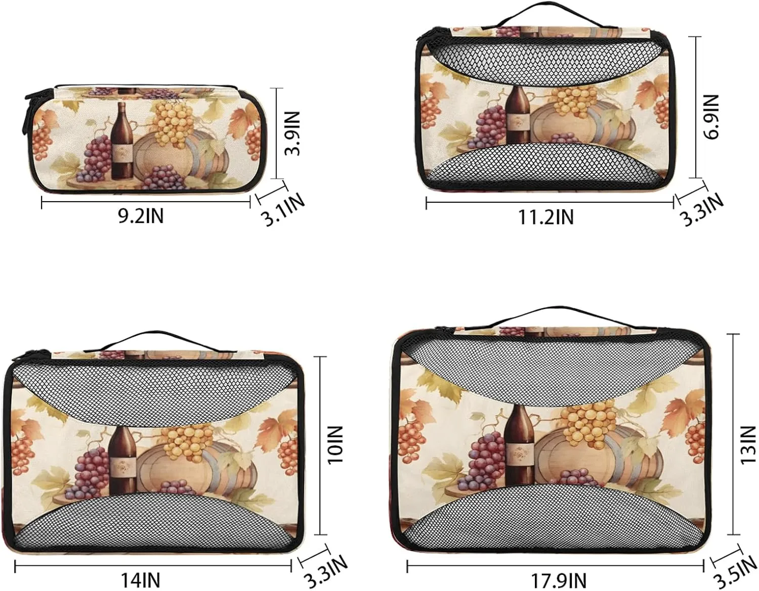 Grape Wine Printed 4 Pack Packing Cubes for Travel Lightweight Luggage Organizer Bag for Men Women Suitcase Packing Bags Set for Travel Essentials