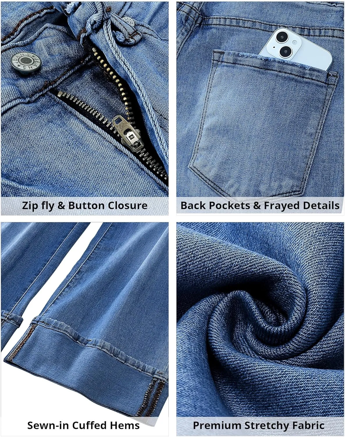 GRAPENT Wide Leg Jeans for Women High Waisted Stretchy Denim Crop Pants Fold Hem Cropped Baggy Jeans with Pockets