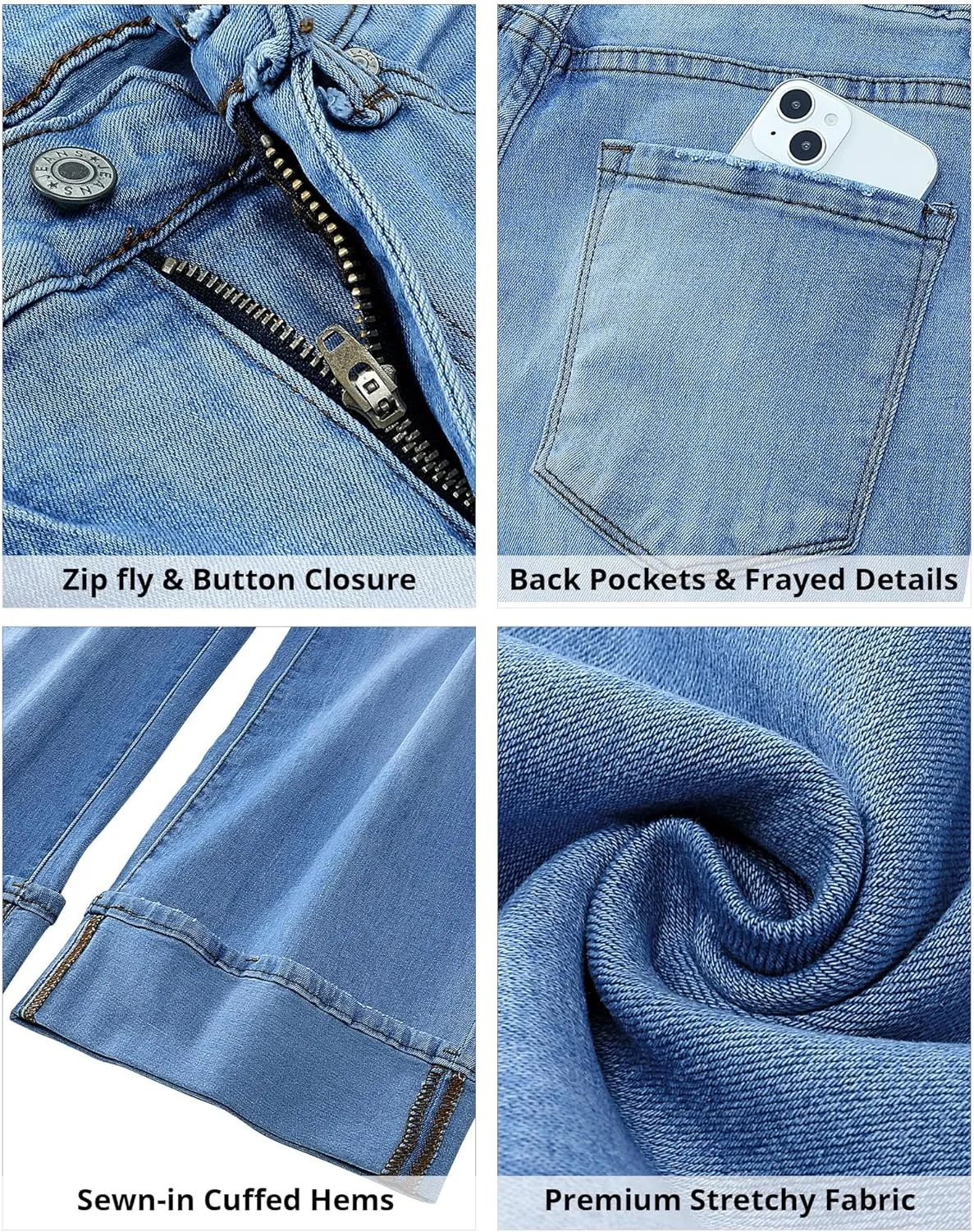 GRAPENT Wide Leg Jeans for Women High Waisted Stretchy Denim Crop Pants Fold Hem Cropped Baggy Jeans with Pockets