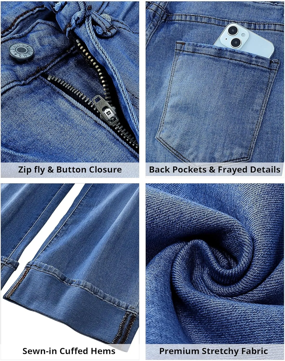 GRAPENT Wide Leg Jeans for Women High Waisted Stretchy Denim Crop Pants Fold Hem Cropped Baggy Jeans with Pockets