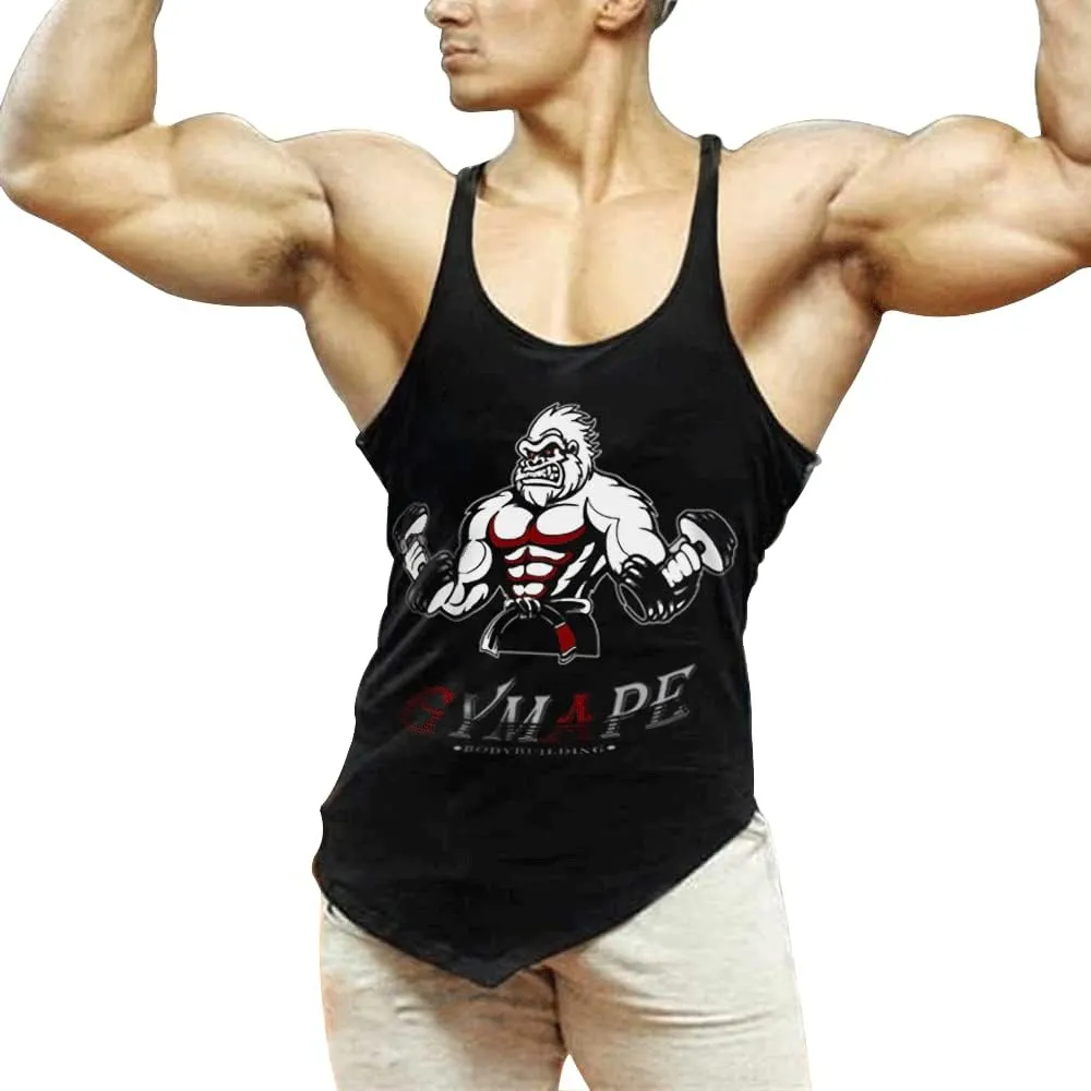 GYMAPE Mens Stringer Gym Bodybuilding Tank Tops Cotton for Workout with Arch Hem