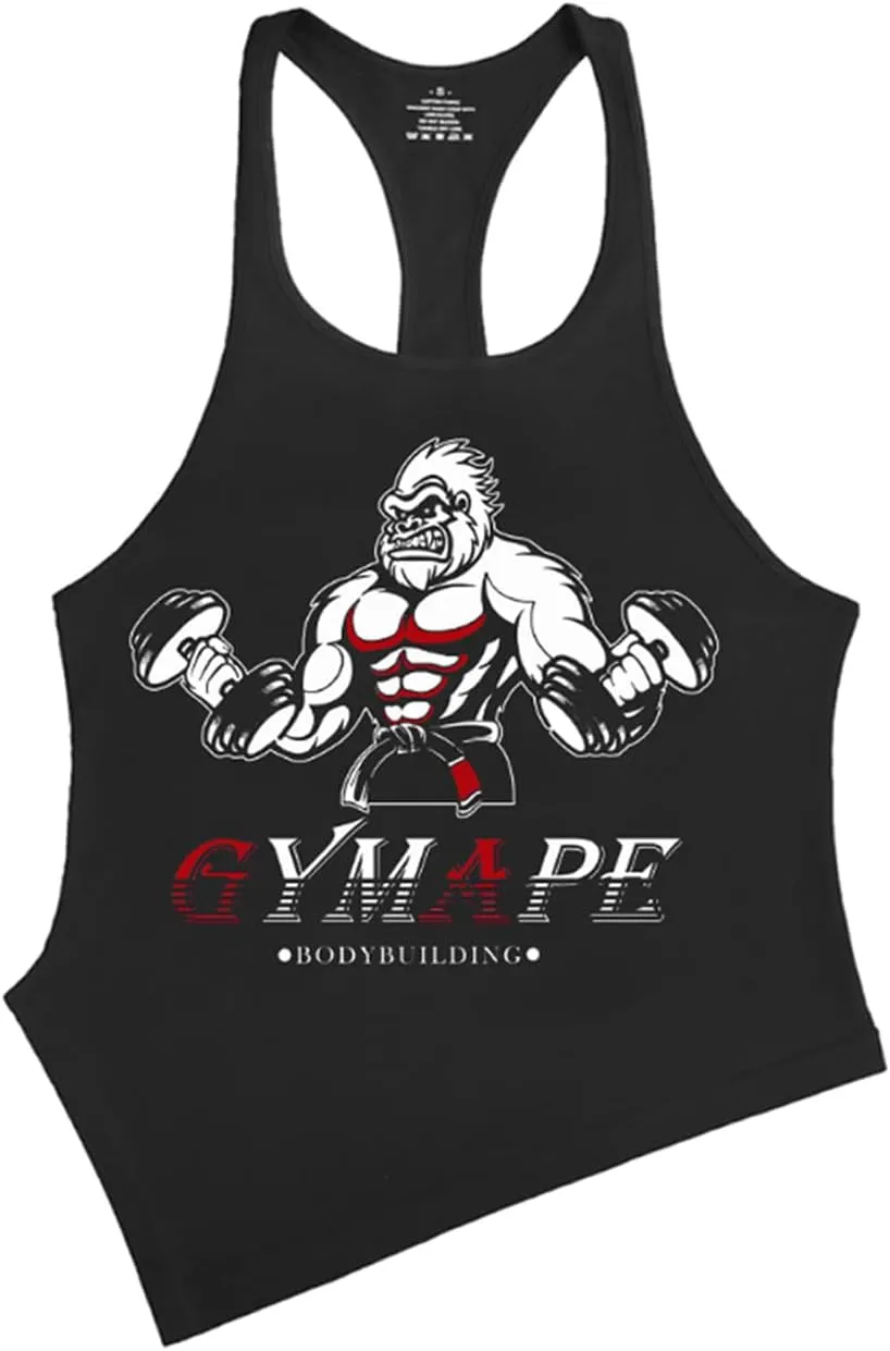 GYMAPE Mens Stringer Gym Bodybuilding Tank Tops Cotton for Workout with Arch Hem