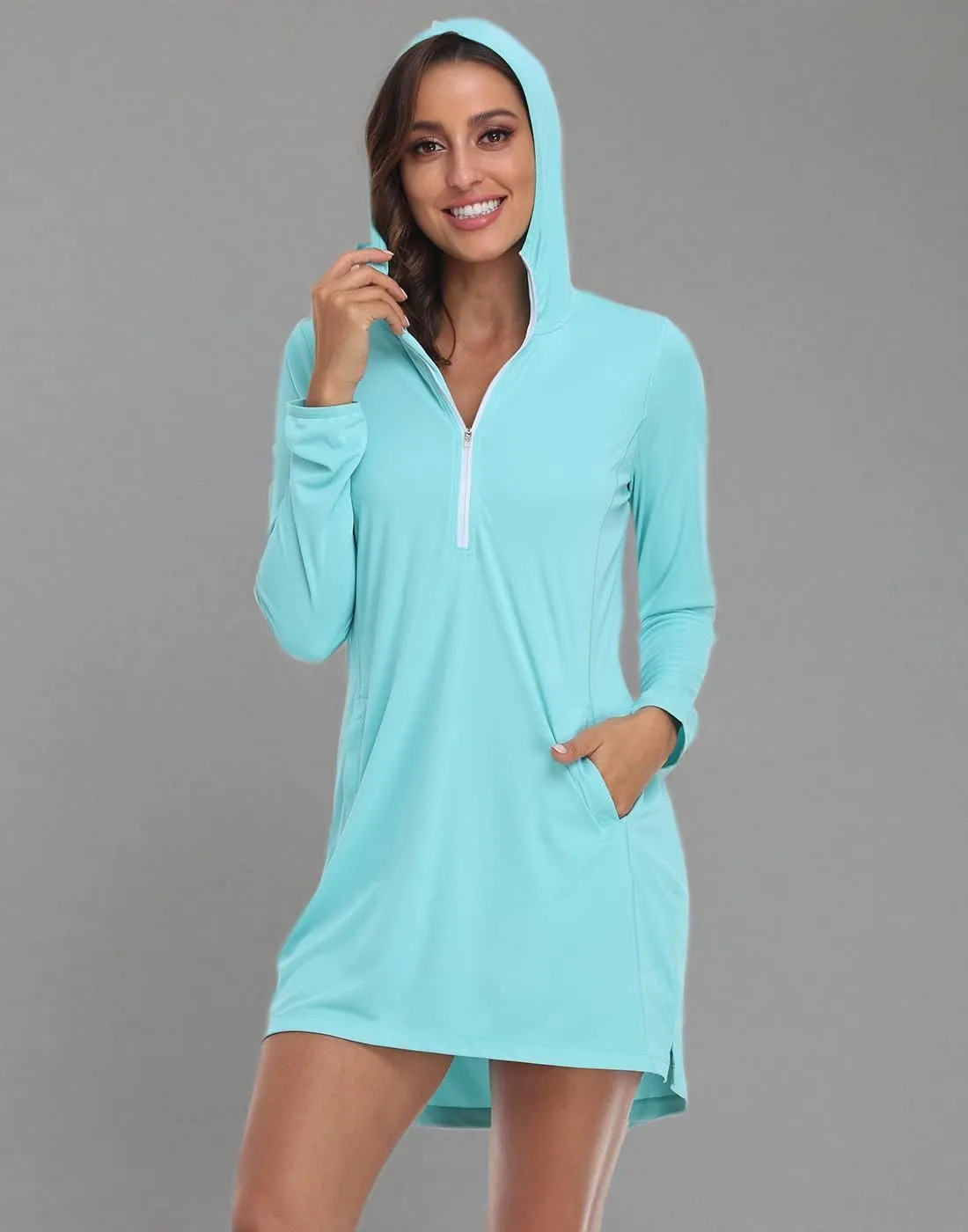 HDE Beach Coverups for Women UPF 50 Long Sleeve Swim Cover Up Dress with Hood