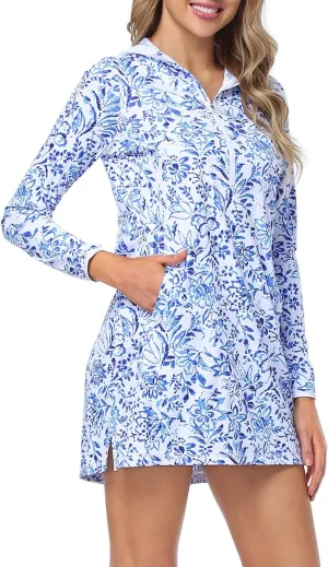 HDE Beach Coverups for Women UPF 50 Long Sleeve Swim Cover Up Dress with Hood