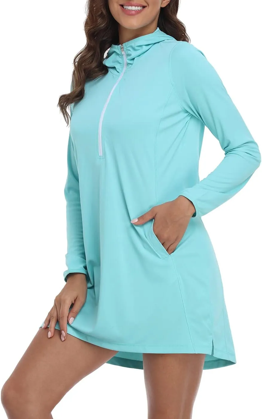 HDE Beach Coverups for Women UPF 50 Long Sleeve Swim Cover Up Dress with Hood