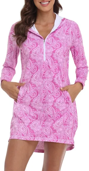 HDE Beach Coverups for Women UPF 50 Long Sleeve Swim Cover Up Dress with Hood