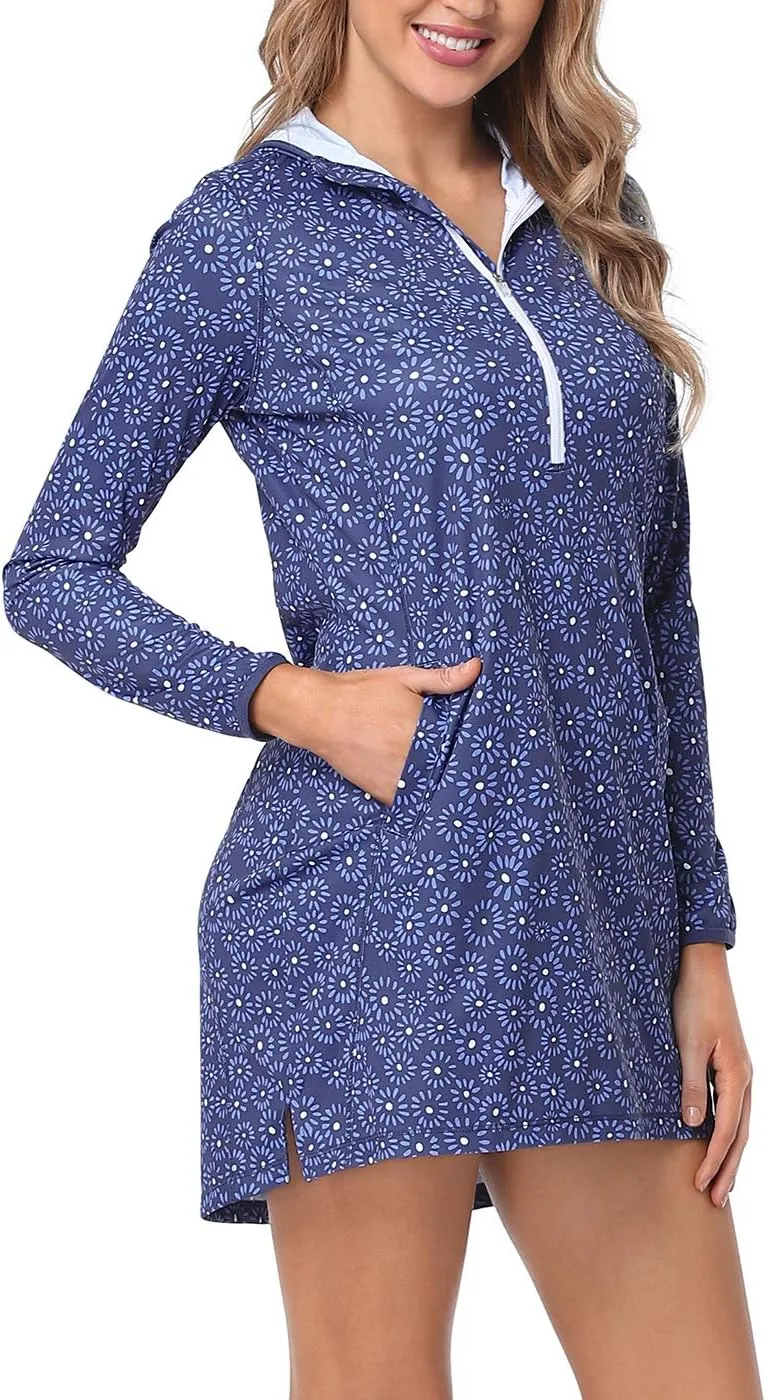 HDE Beach Coverups for Women UPF 50 Long Sleeve Swim Cover Up Dress with Hood