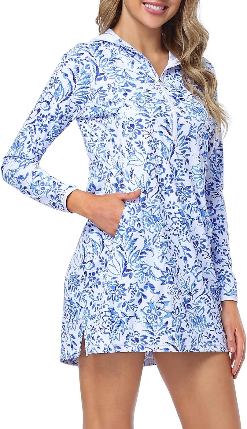 HDE Beach Coverups for Women UPF 50 Long Sleeve Swim Cover Up Dress with Hood