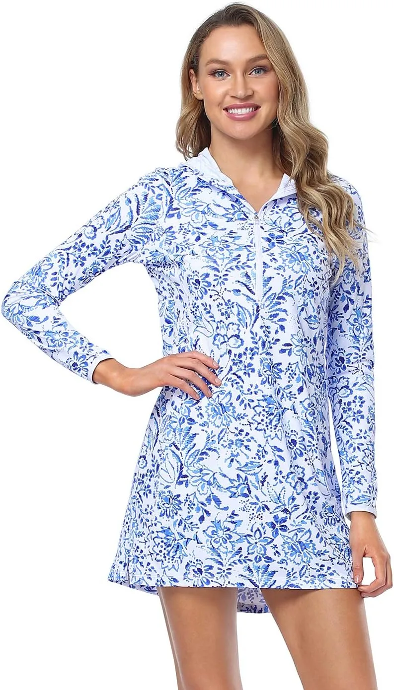 HDE Beach Coverups for Women UPF 50 Long Sleeve Swim Cover Up Dress with Hood