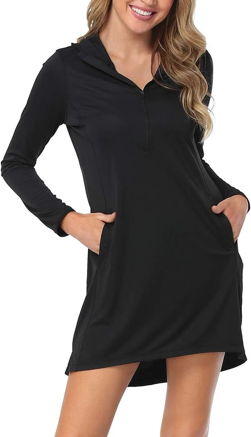 HDE Beach Coverups for Women UPF 50 Long Sleeve Swim Cover Up Dress with Hood