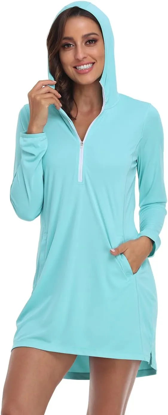 HDE Beach Coverups for Women UPF 50 Long Sleeve Swim Cover Up Dress with Hood