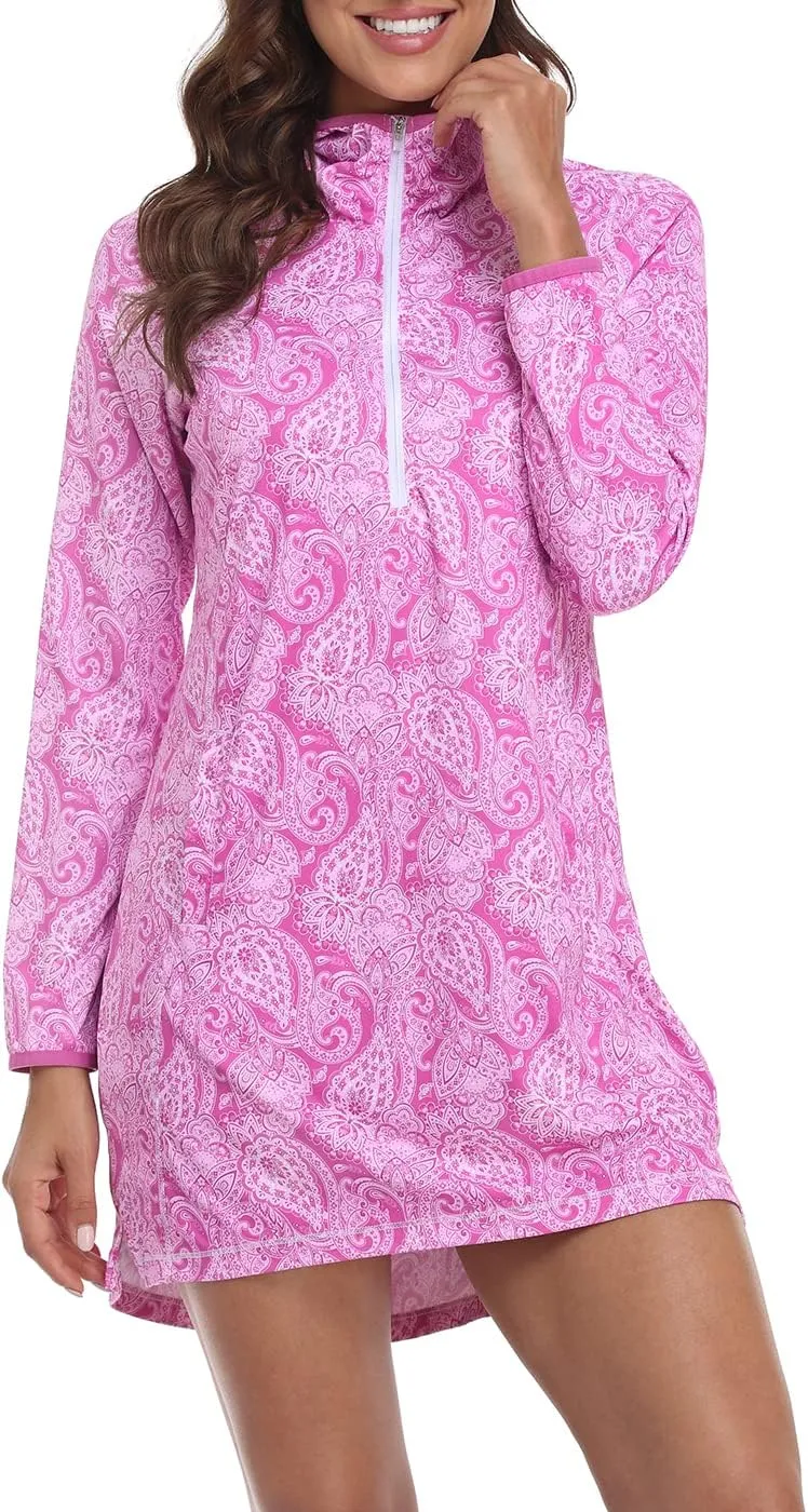HDE Beach Coverups for Women UPF 50 Long Sleeve Swim Cover Up Dress with Hood