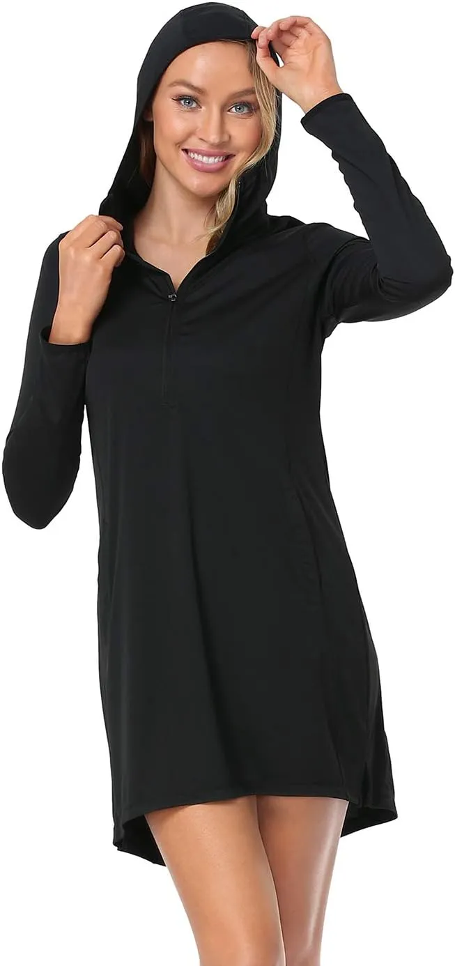 HDE Beach Coverups for Women UPF 50 Long Sleeve Swim Cover Up Dress with Hood