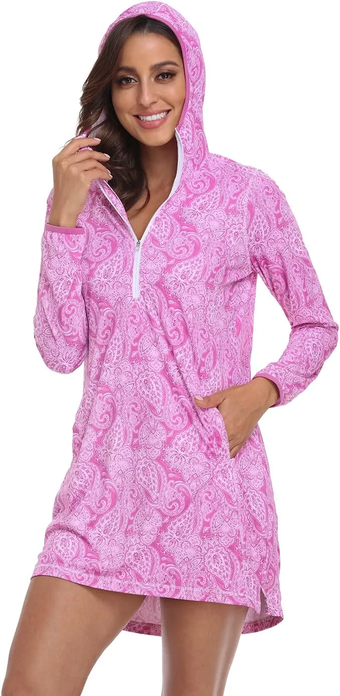 HDE Beach Coverups for Women UPF 50 Long Sleeve Swim Cover Up Dress with Hood