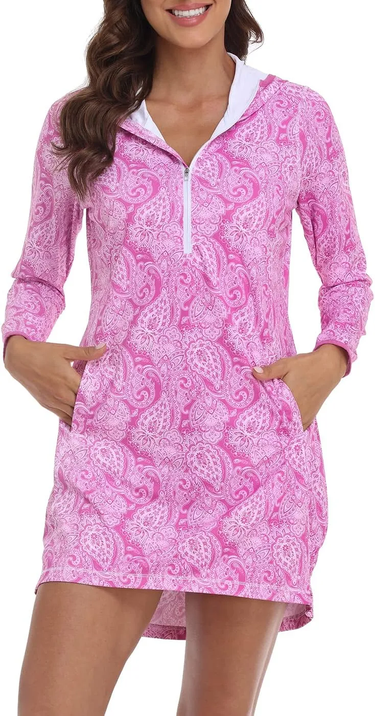 HDE Beach Coverups for Women UPF 50 Long Sleeve Swim Cover Up Dress with Hood